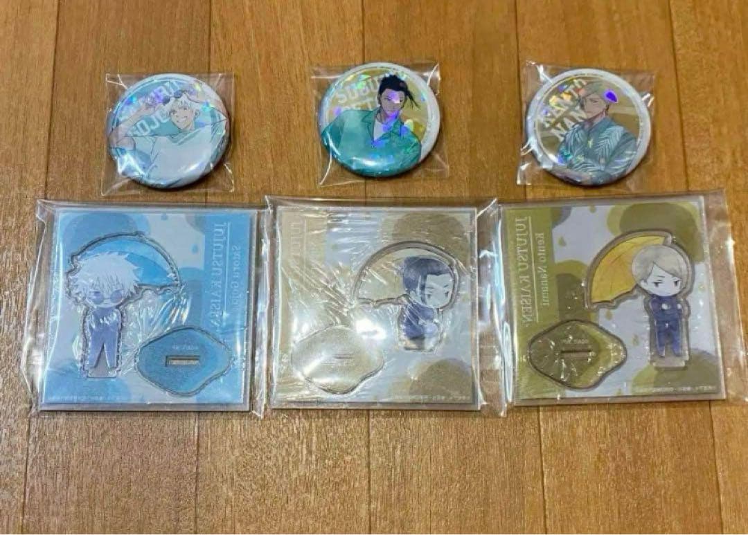 呪術廻戦 傘っこアクリルスタンド ホログラム缶バッジ 五条 夏油 七海
