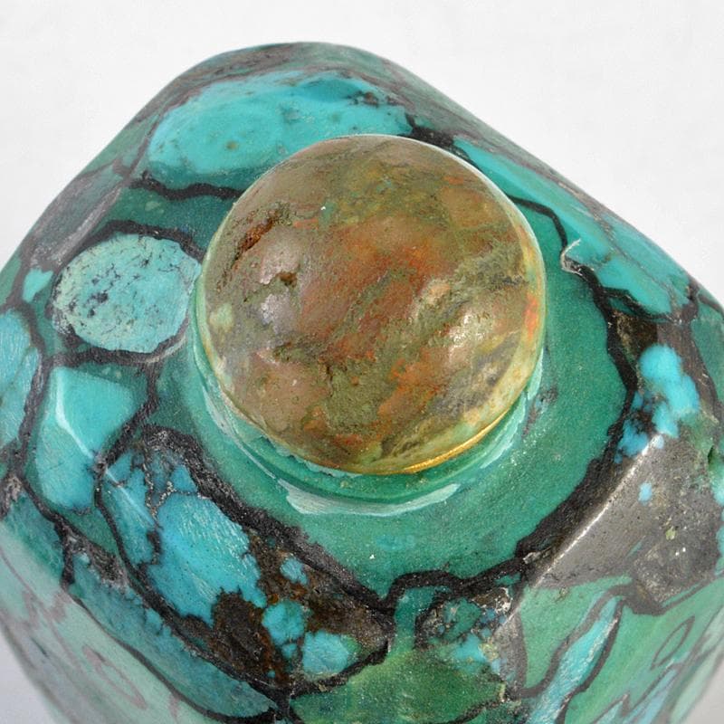 中国　玉石彫刻　孔雀石　マラカイト　ターコイズ　鼻煙壷　V　R5742