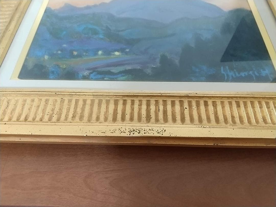 油彩画 「浅間夕景」油絵 絵画 F4 風景画 アート 額装 額縁 古径