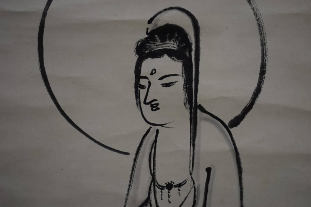 真作/臨済宗/天龍寺派/第7代管長/関精拙/観音画賛/布袋屋掛軸HG-377