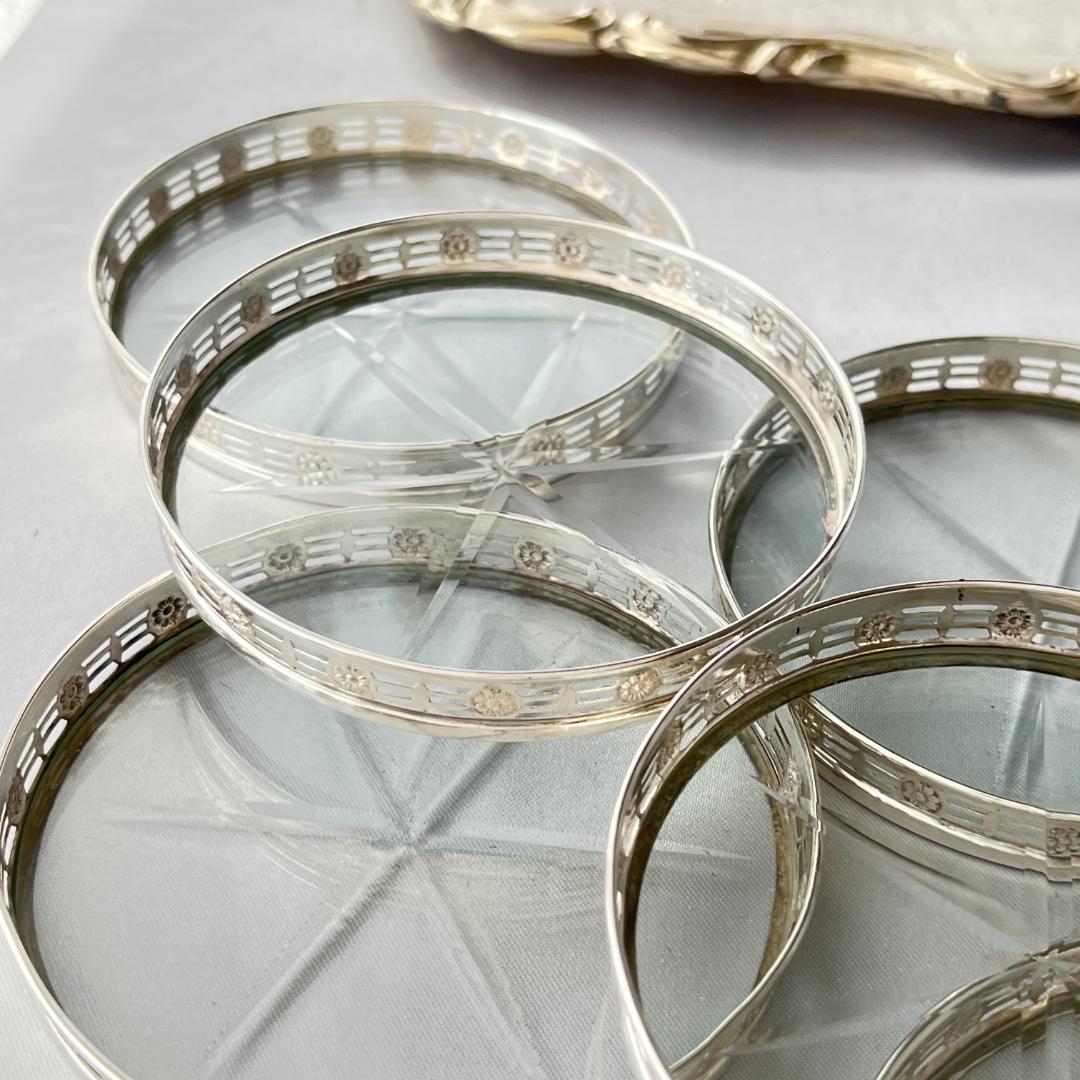 【WEBSTER】 フローラルのコースター 6枚【純銀/ガラス】 スターリング