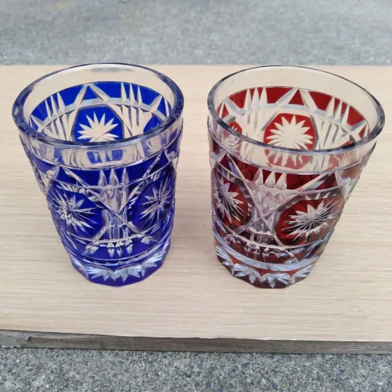 薩摩切子 創作切子 ペア クリスタル グラス タンブラー ２色 ブルー レッド