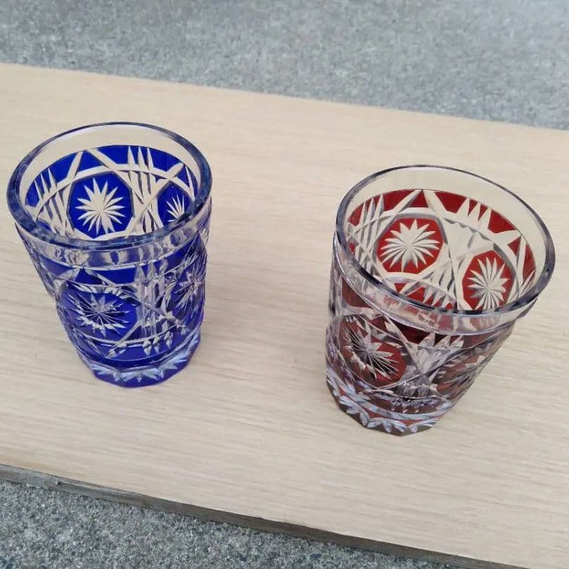 薩摩切子 創作切子 ペア クリスタル グラス タンブラー ２色 ブルー レッド