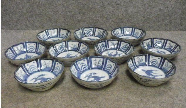 麒麟に仕切絵 伊万里 染付 なます皿 10枚 [B31331]