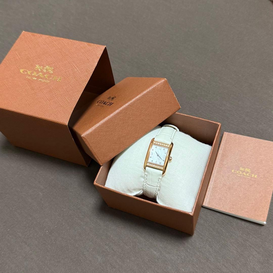 【新品未使用希少】COACH腕時計 ホワイトシェル ピンクゴールド レザーベルト