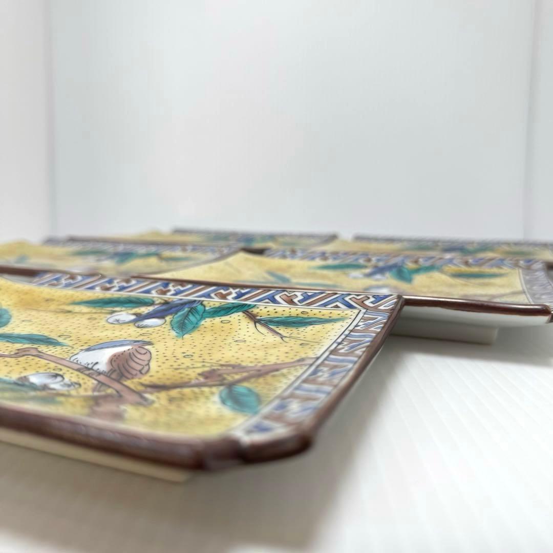 希少 九谷焼 銘々皿 5枚セット 九谷一葉 和食器 陶器 長角皿 伝統工芸品 皿