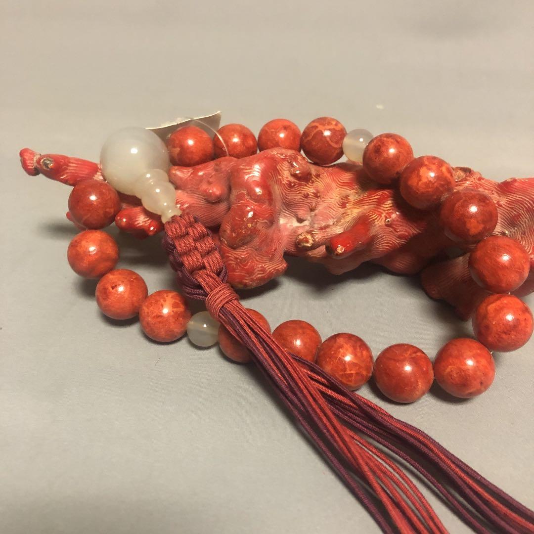 山珊瑚　白瑪瑙　念珠　原木セット