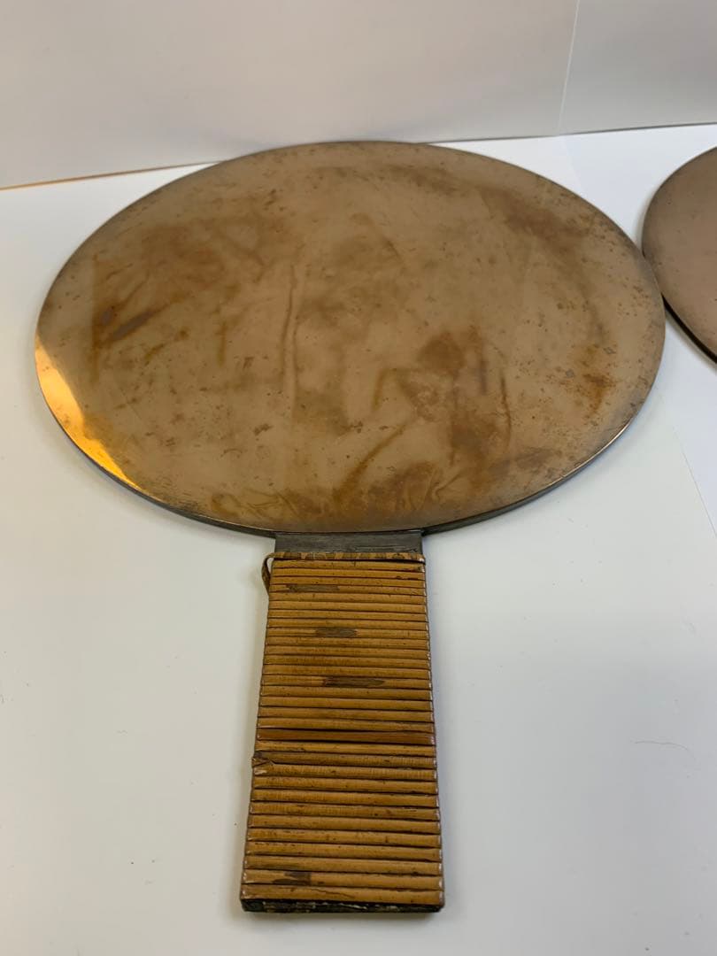 銅鏡 古い鏡2点 天下松村因幡守 手鏡 古鏡 骨董品 アンティーク