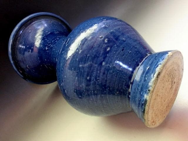 花瓶■青釉七点花文口広瓶 古い花器 花生け 染付 古玩 唐物 時代物 骨董品■