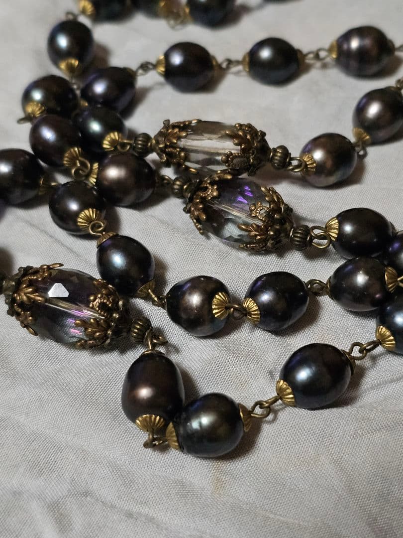 黒淡水パールとブロンズのロザリオ 難あり