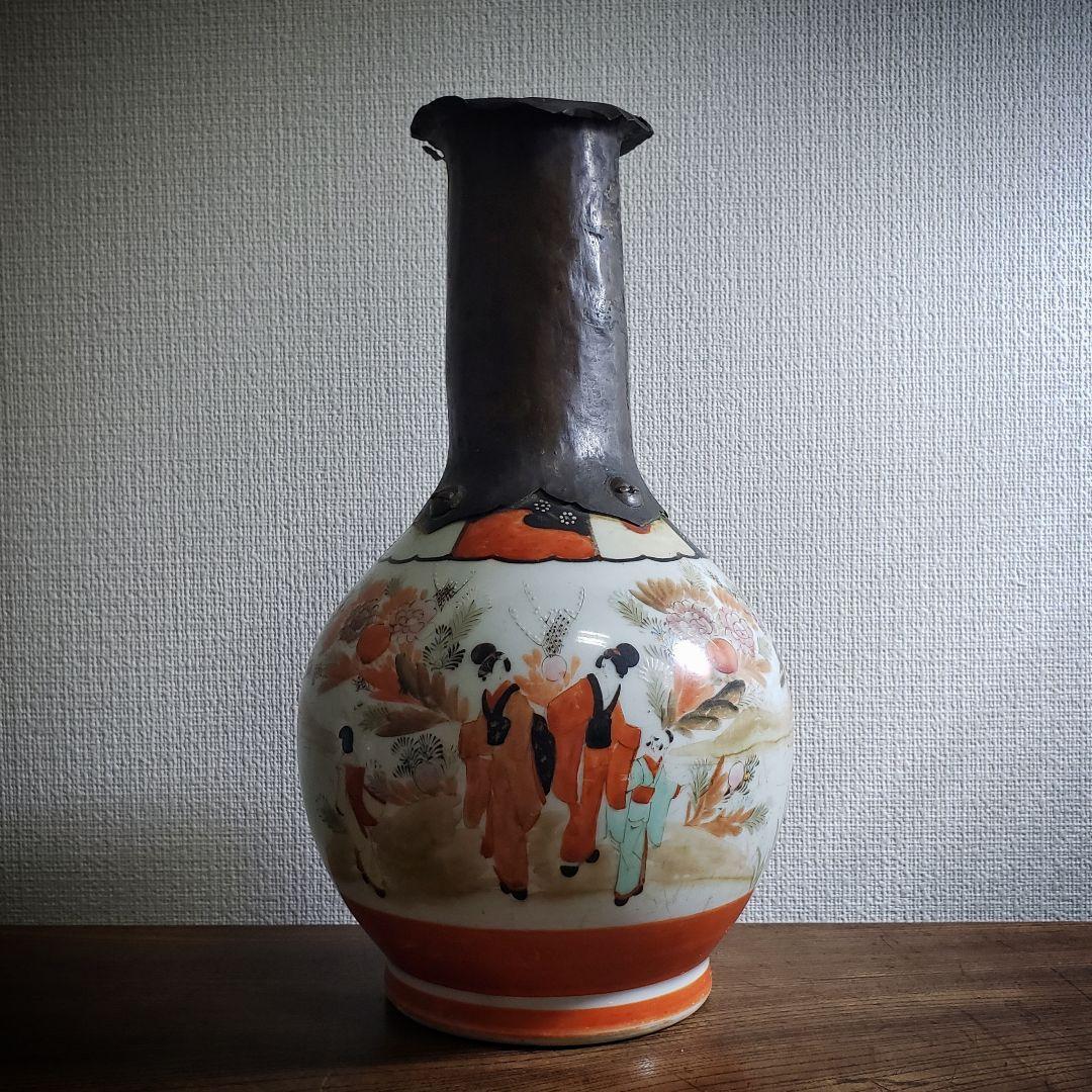 花瓶　里帰り　銅板　九谷　花器　九谷赤絵　人物図花瓶　明治時代