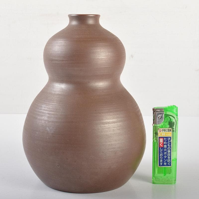 萬古焼　醉月陶苑　清水洋作　鶴文　瓢箪壷　共箱　V　R6578