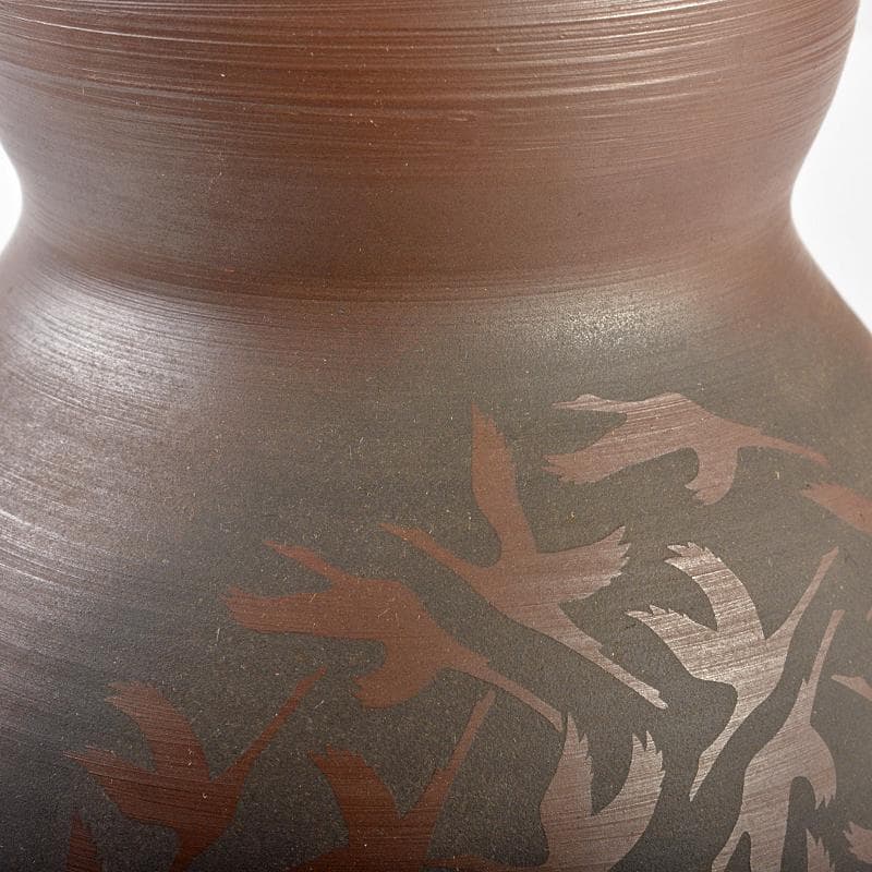 萬古焼　醉月陶苑　清水洋作　鶴文　瓢箪壷　共箱　V　R6578