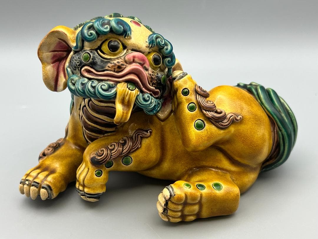 両獅子　置物　智盧　陶光　林智信　交趾焼　陶磁器　台湾交趾