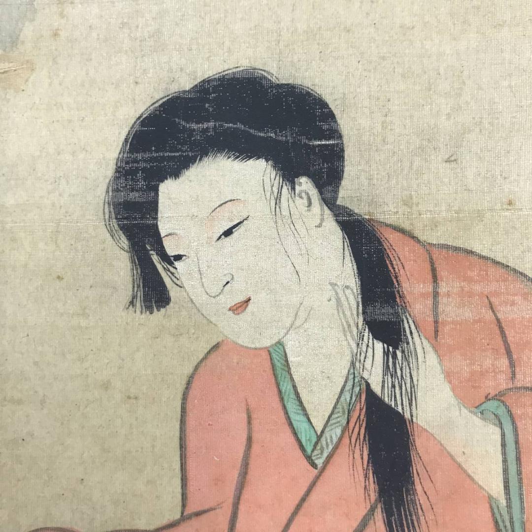 【模写】酒井抱一/青々其一/合作/秋草美人画/美人図/掛軸/名家伝来AC-492