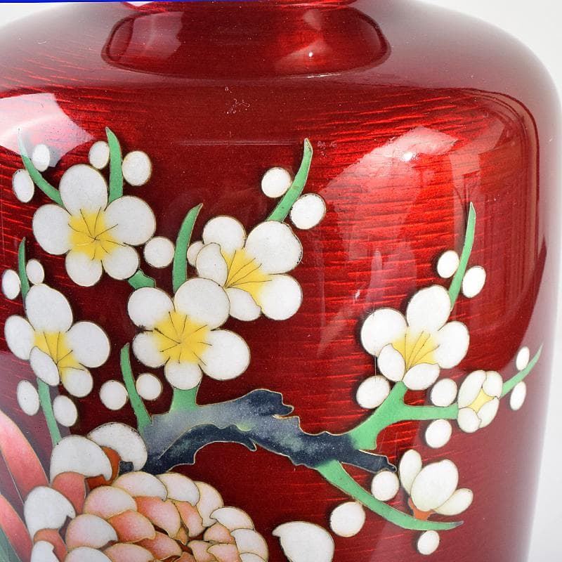 七宝焼　赤透釉　四君子文　花瓶　M　R9121