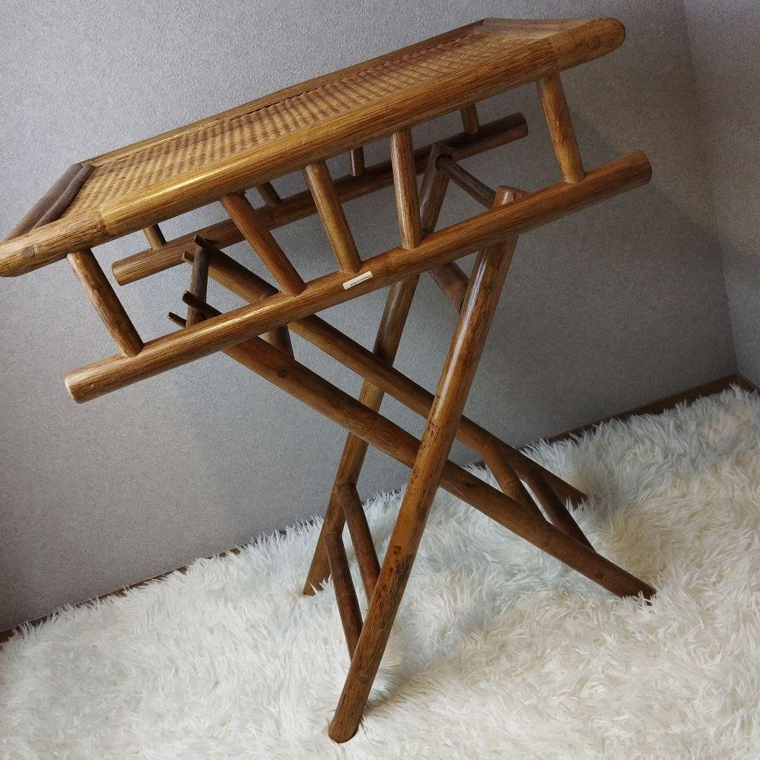 【美品 ビンテージ 送料込】ラタン素材 折りたたみ式テーブル 藤素材