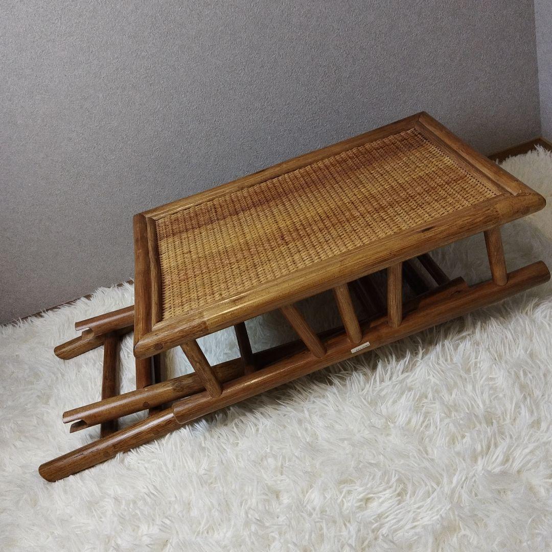 【美品 ビンテージ 送料込】ラタン素材 折りたたみ式テーブル 藤素材