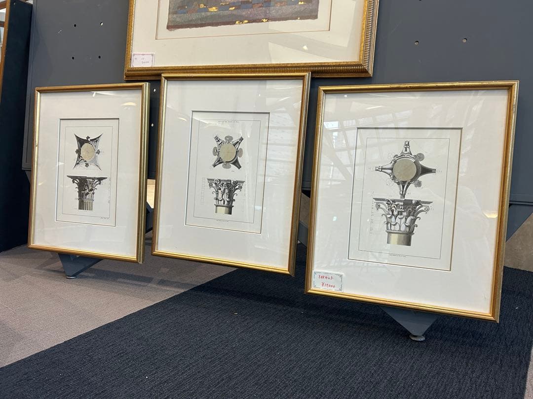 古典的な柱のデザイン版画3点セット