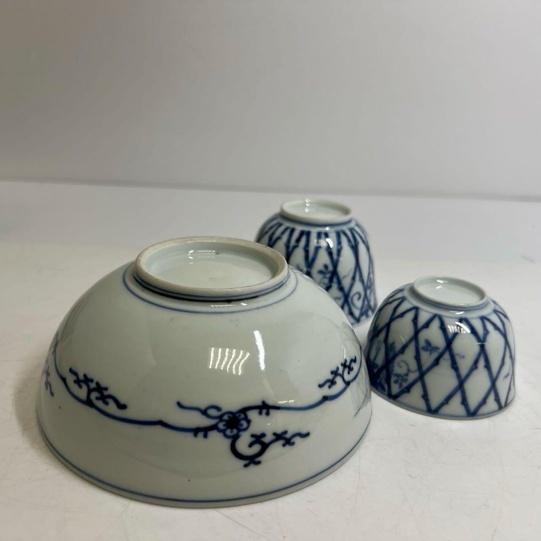 江戸後期　古伊万里　上手竹花文　中皿、猪口　通り物15点　東さ8-0124☆2F