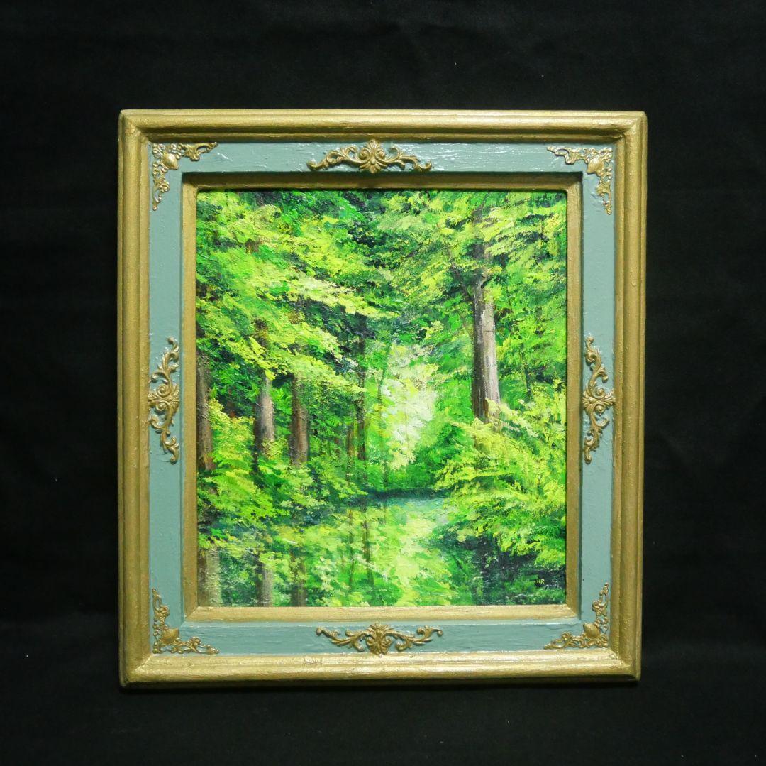 油絵 油彩 油彩画 絵 絵画【新緑の森】