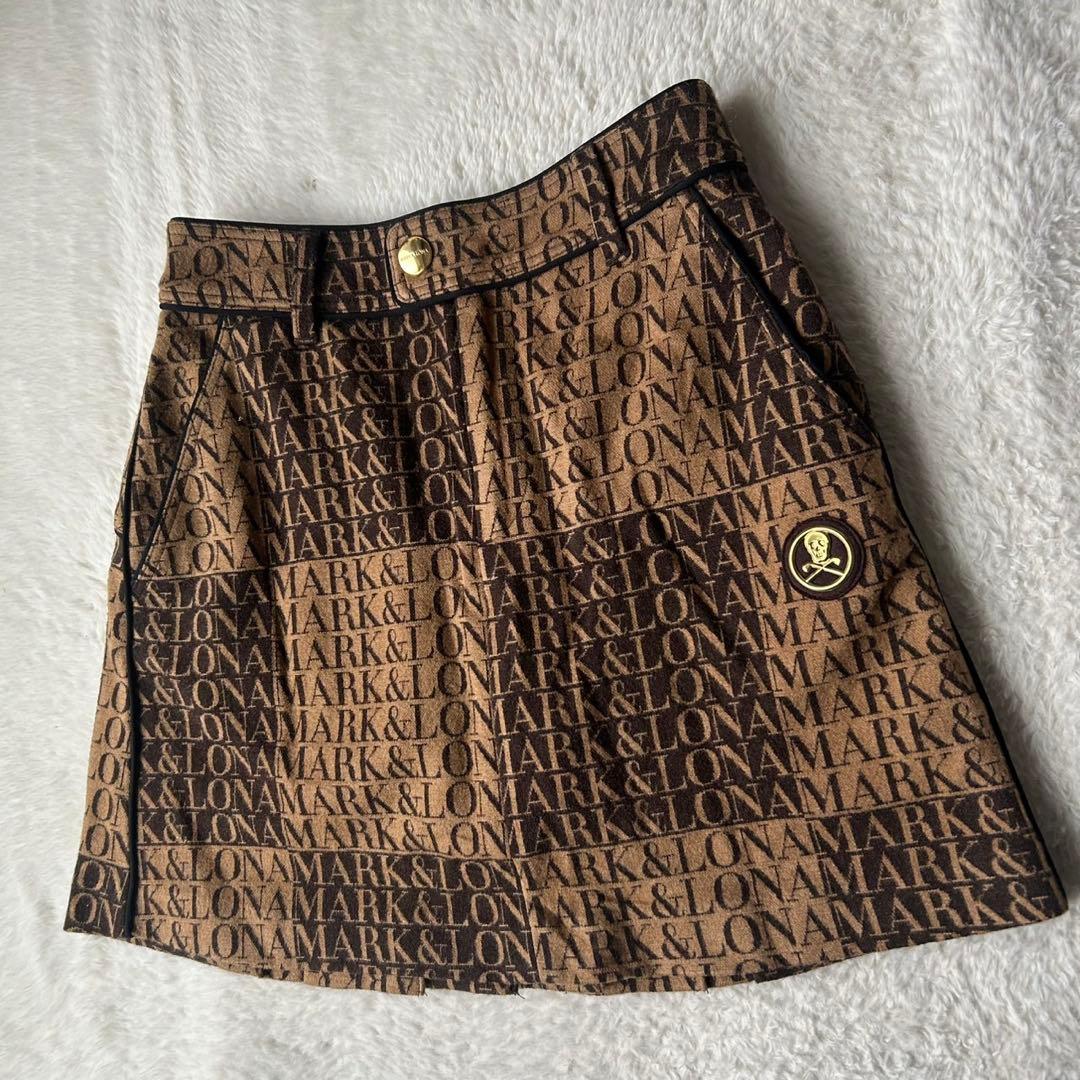 希少✨マークアンドロナ プリーツ スカート インナー付 総柄 金ボタン 近年