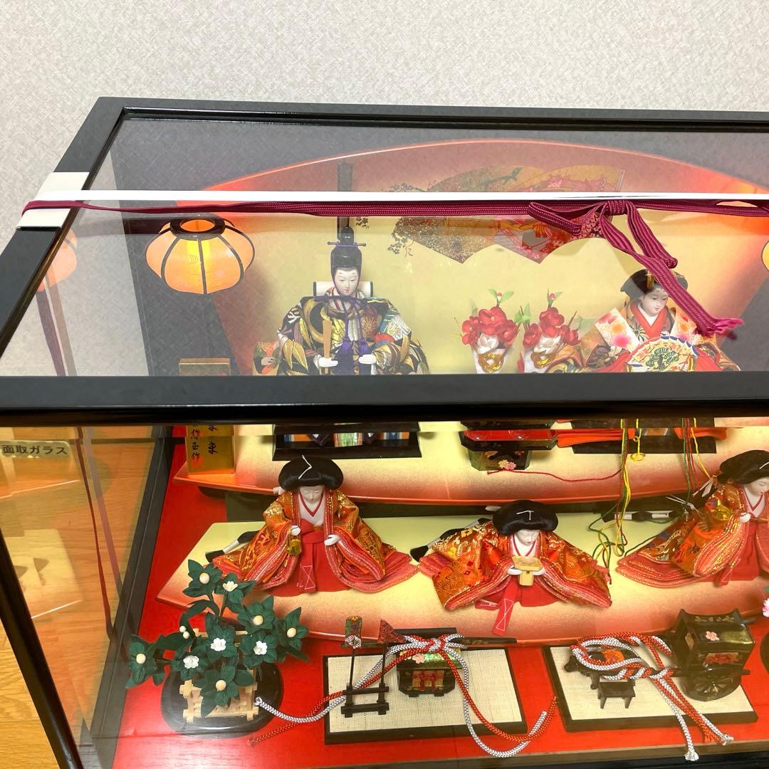雛人形セット　平安清玉　新上　茶子五人　ガラスケース入り　おひなさま