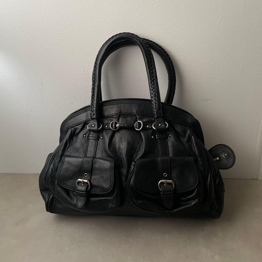 Christian Dior レザー ハンドバッグ 編み込み ブラック