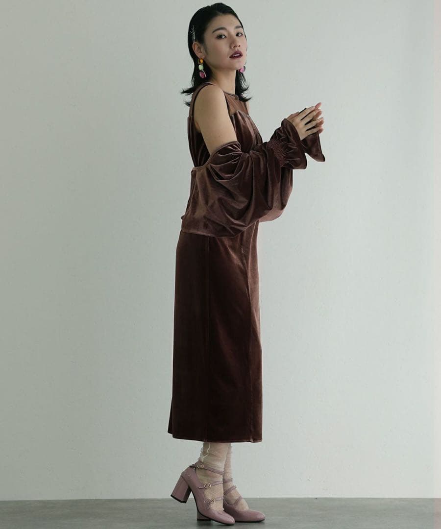 美品 PourVous ボレロセットベロアドレス 結婚式 パーティー お呼ばれ