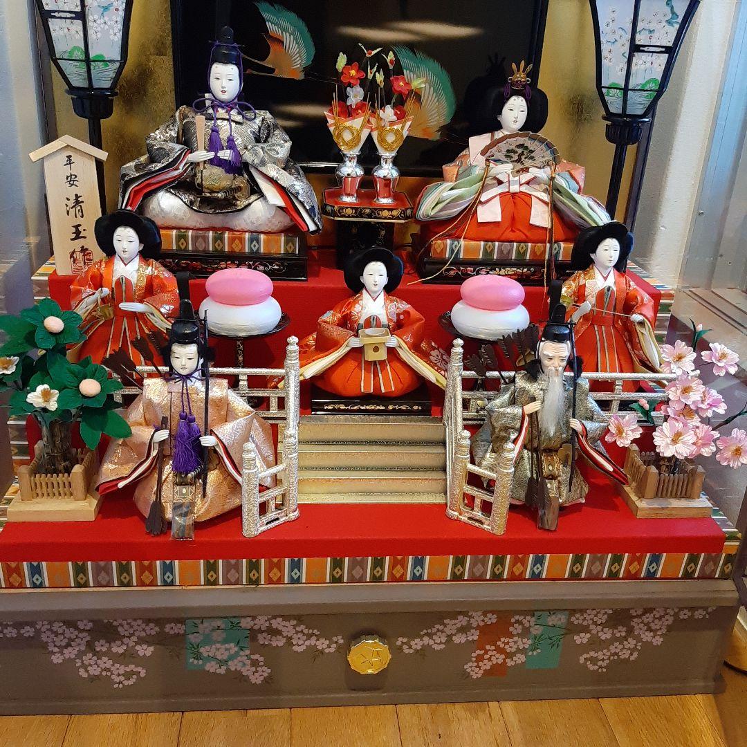 雛人形セット ガラスケース付き　三段飾り　七人飾り　お雛様　平安清玉作