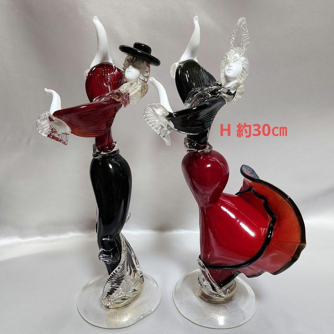 ま*ん様 ベネチアンガラス ペアドール ムラーノガラス ダンス イタリア 金彩