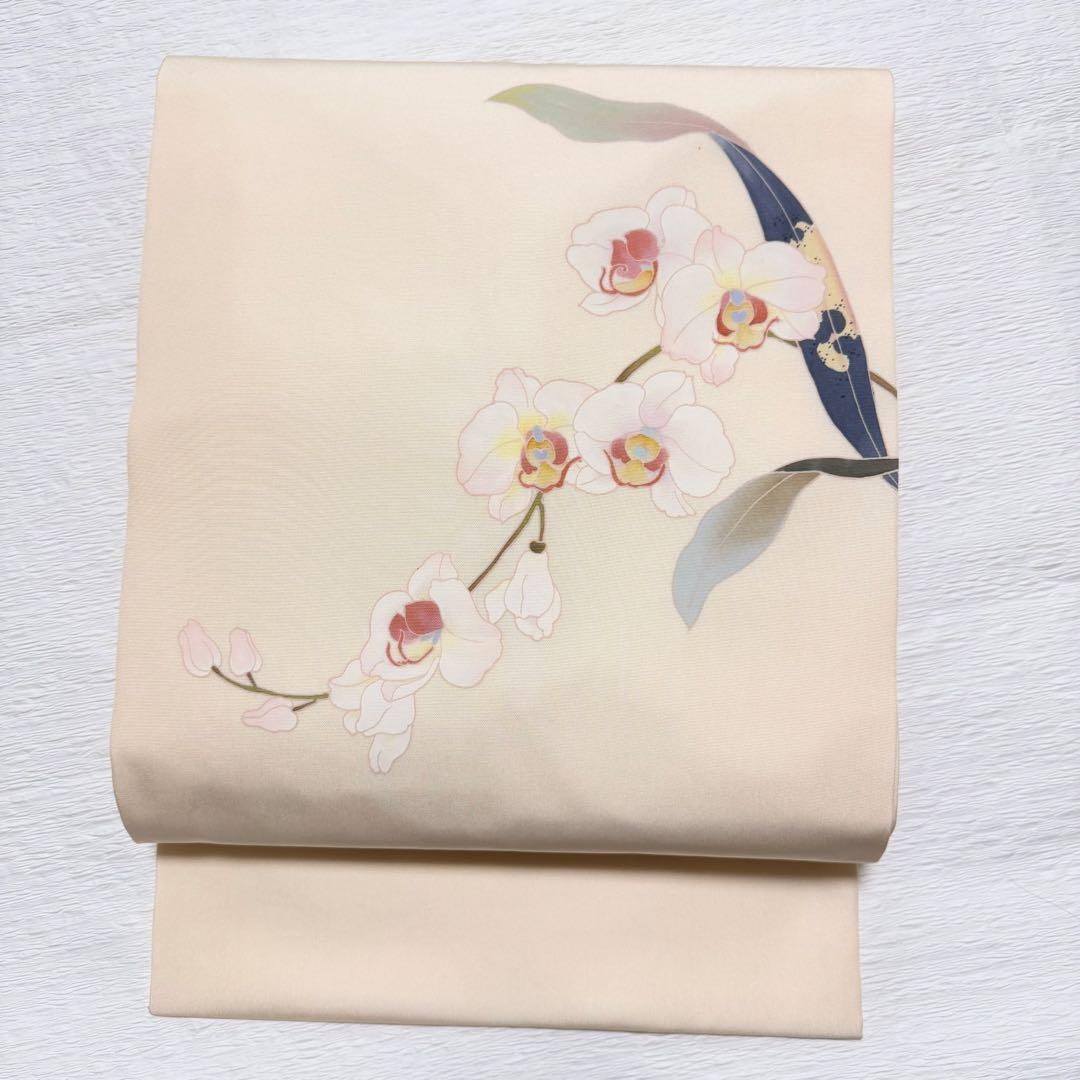 m-60 塩瀬 胡蝶蘭 作家物 正絹 名古屋帯