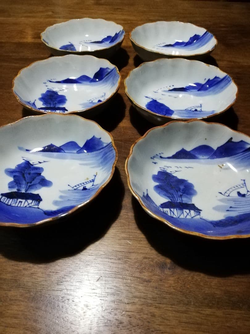 古伊万里江戸後期山水染付け6枚セット