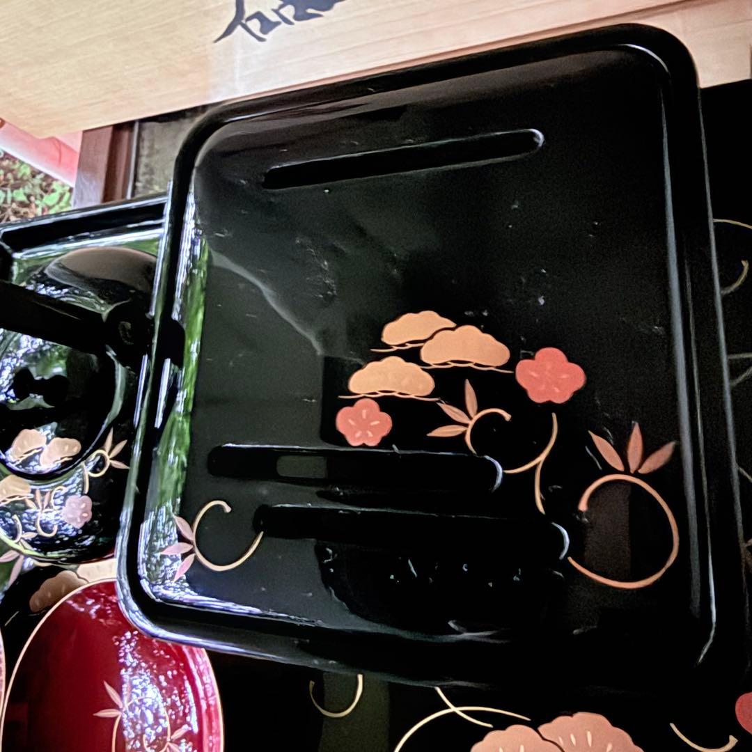 超限定1月12日迄‼️節目にJAPAN天然木会津塗お屠蘇器蒔絵松竹梅四ッ揃杉箱入