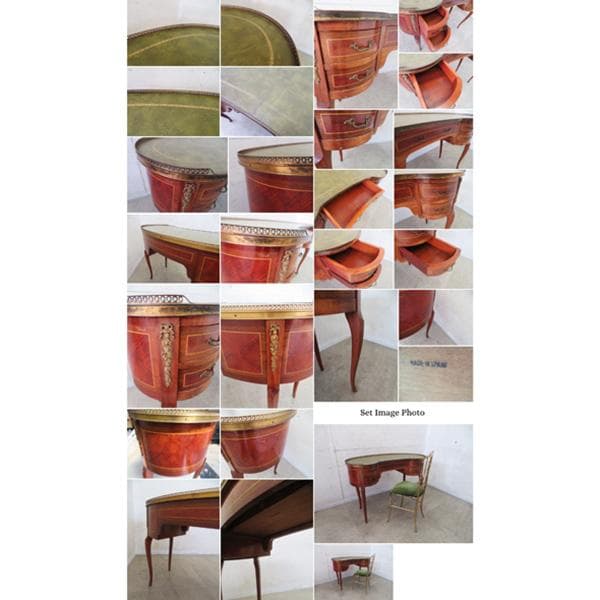 美品■スペイン製■ルイ15世様式■キドニー型デスク■革張り天板■書斎デスク