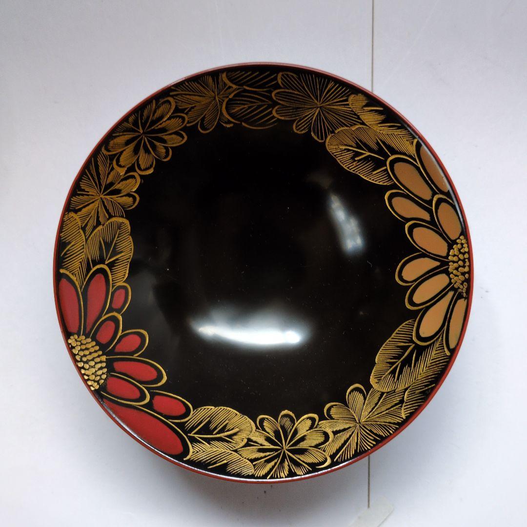 特選、輪島塗、蒔絵金彩細工、沈金菊模様、木製、蓋付椀、吸物椀、10客、保管箱付