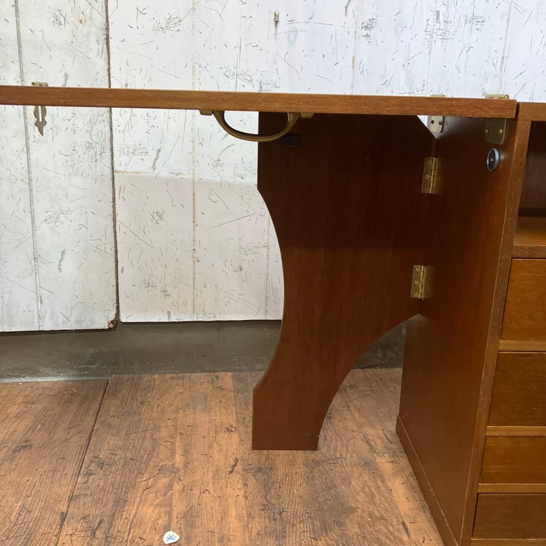 A-4 昭和レトロ ドロップリーフ式 テーブル 折りたたみ式 木製 収納棚
