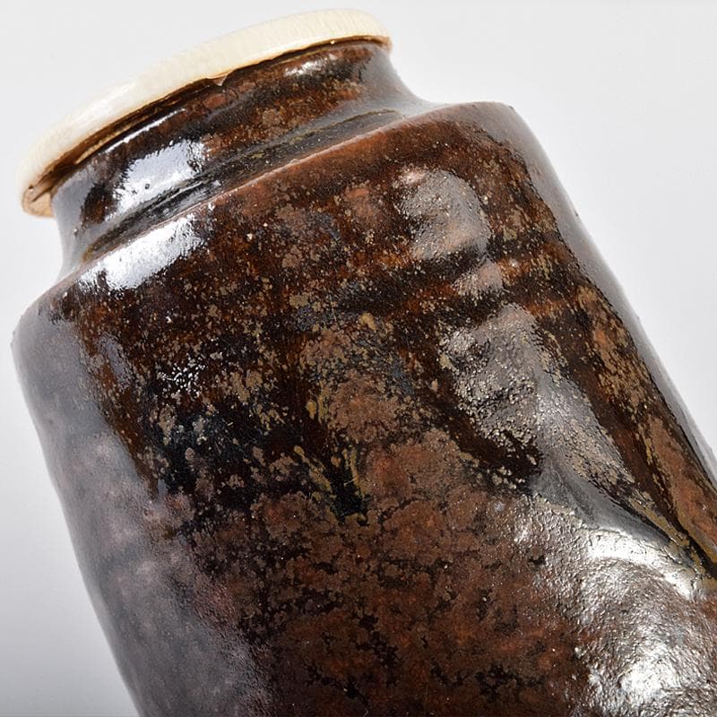 丹波焼　森本陶谷作　肩衝茶入　古代名物裂　黄地真田入間道仕覆　共箱　VR7563