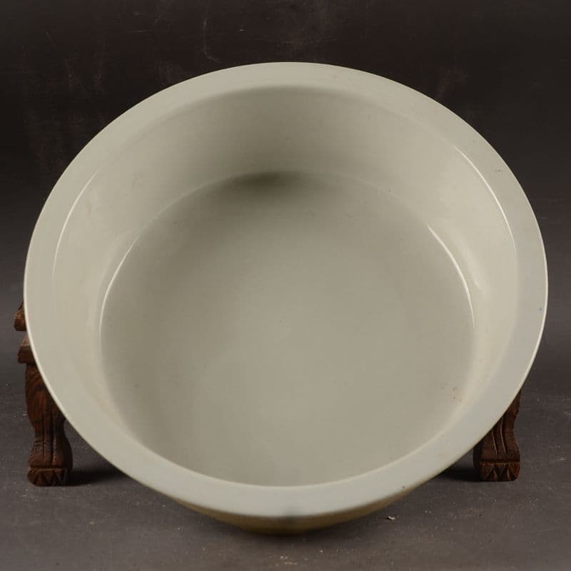 黄地に鶴紋 円形 筆洗い 水仙鉢 工芸品 置物