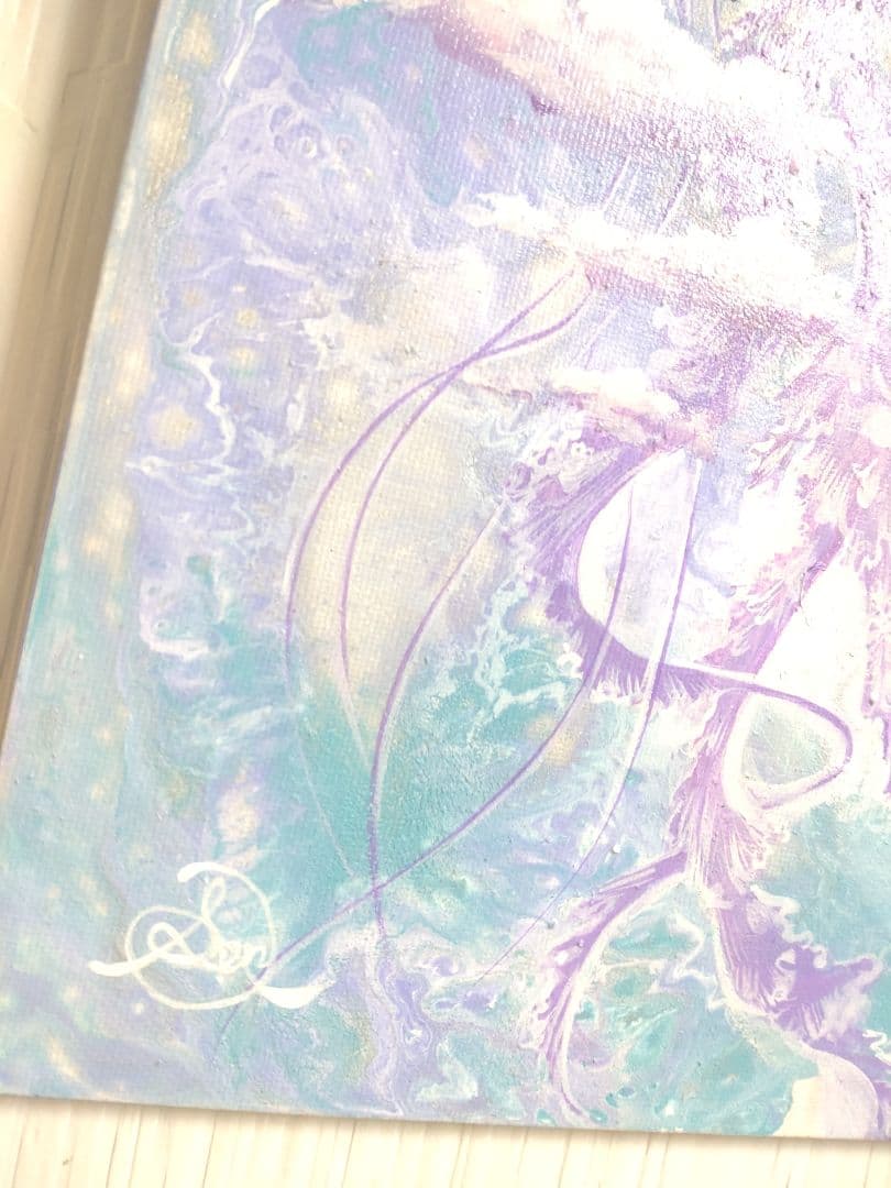 クラゲの油絵【浮遊】作者サイン入り/真作/F3号キャンバス