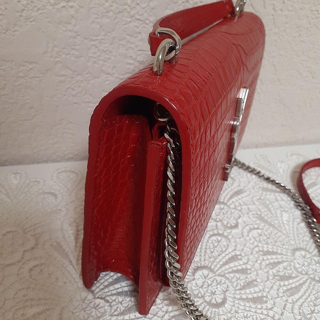YSL サンローラン 赤 ショルダーバッグ クロコダイル