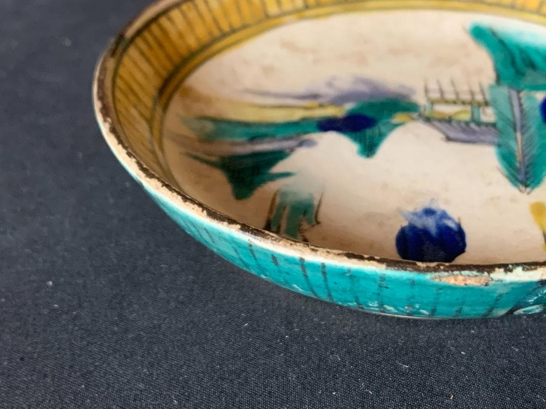 古九谷 青手 色絵 山水図 小皿5客 江戸後期 九谷焼 875