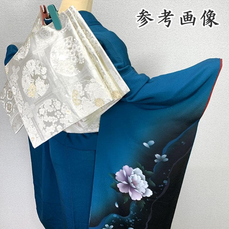 511z19〇振袖 モダン 牡丹 桜 青 白〇状態良好 成人式 結婚式