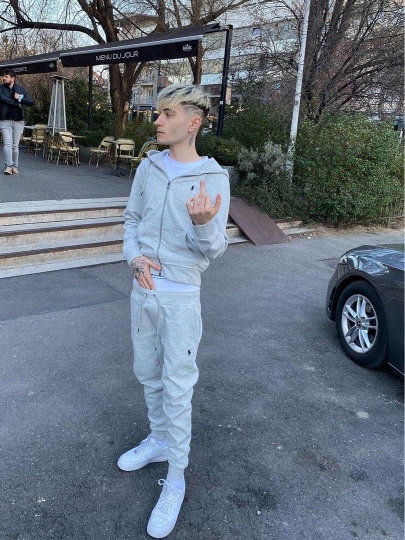 Polo zip up hoodie gray セットアップ