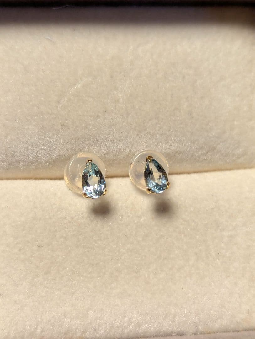 新年Sale！K18YG 天然 アクアマリンピアス 0.40ct