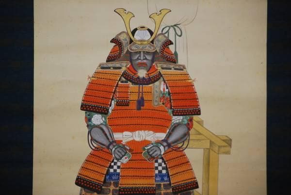 真作/鈴木光瑛/具足図/鎧図/桐共箱付/ 布袋屋掛軸HD-168