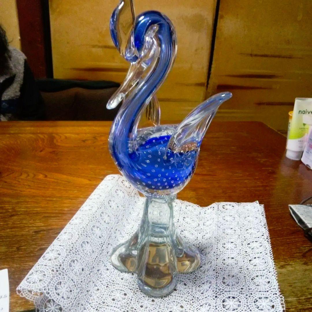 イタリア*ムラーノ島の青い鳥の置物稀少価値マルチバブル製法
