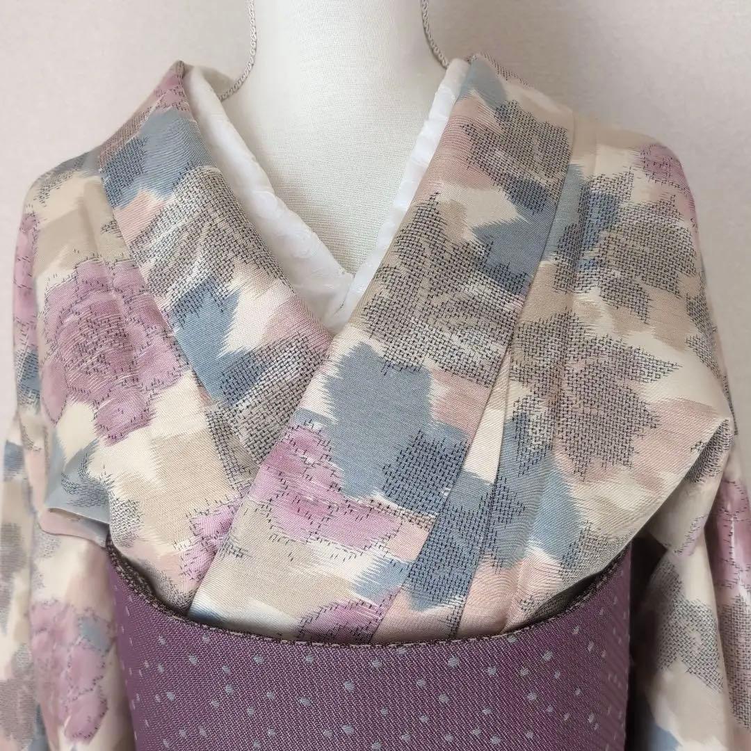 【三花】未使用品　十日町紬　袷　正絹　美品　アンティーク　着物　リユース