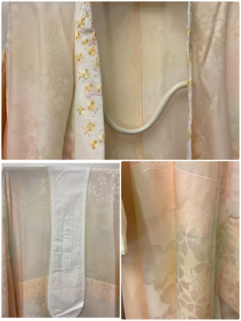 綺麗な地模様入りのグリーン地に桜が可愛い振り袖フルセット➕着付け用小物