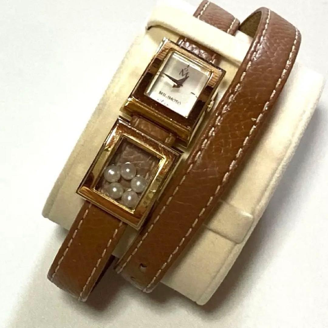 MIKIMOTOミキモト 腕時計 二連レザー 5Pベビーパール ドレスウォッチ